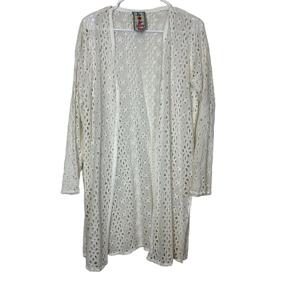 Johnny Was White Eyelet Cardigan Size S Women